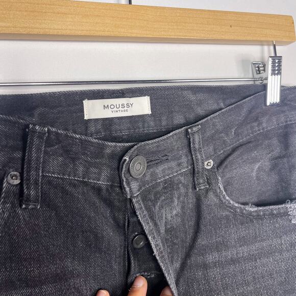 Moussy Vintage 27 Distressed Black Staley Tapered Jeans Button Fly Cotton Fray - Picture 10 of 15